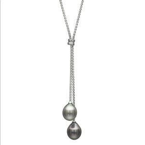 Sterling Silver Double Drop Tahitian Pearl Necklace